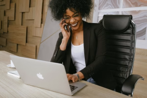 person using business phone - Fireline Broadband landlines