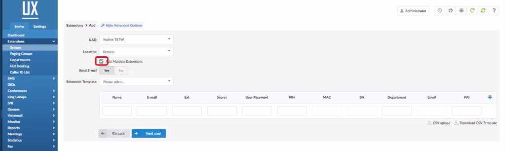 Creating an Extension on a Business / CC system | Fireline Communications